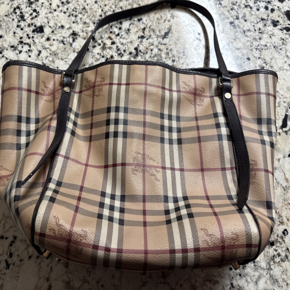 Burberry Tan and Black Checkered Tote